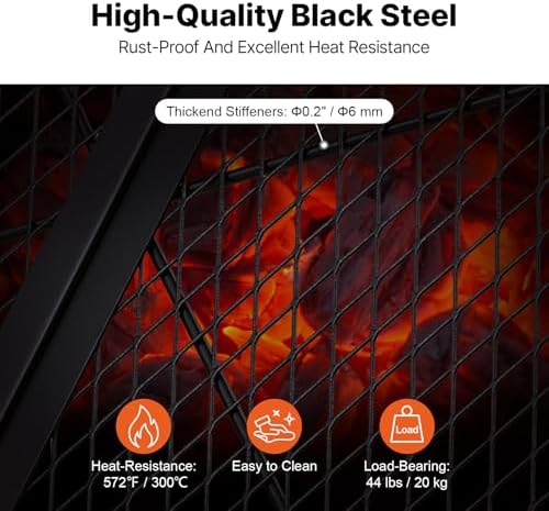 VEVOR X-Marks Fire Pit Grill Grate, Foldable Round Cooking Grate, Heavy Duty Steel Campfire BBQ Grill Grid with Handle and Support X Wire, Portable Camping Cookware for Outside Party, 36 Inch Black - Image 4