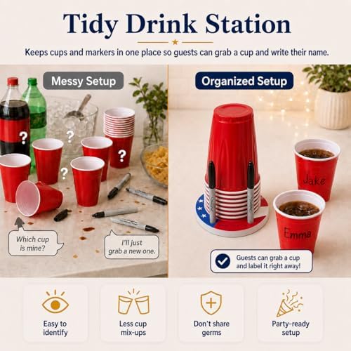 Party Cup Holder With Marker Slots & "Mark Your Cup" Engraved (Patriotic) - Image 4