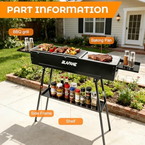 Charcoal Grill, Portable Outdoor BBQ Grill with Flat Griddle Plate - Image 3