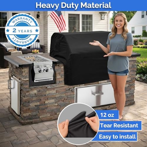Covers & All Built-in Grill Cover for Outdoor Grill – Heavy Duty 12 oz Waterproof Built-in BBQ Grill Cover, PVC-Coated Polyester with Elastic Hem for Snug Fit (30 x 26 x 14 inches, Black) - Image 5