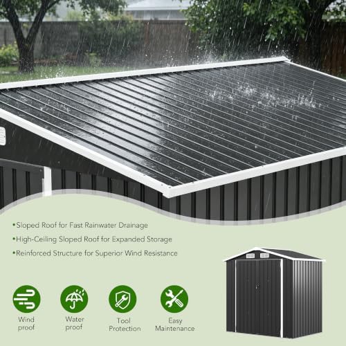 MXV 6x4 FT Outdoor Metal Storage Shed, Lockable Galvanized Steel Tool House with Sloped Roof, Waterproof Shed for Backyard, Garden, Patio, Black - Image 5