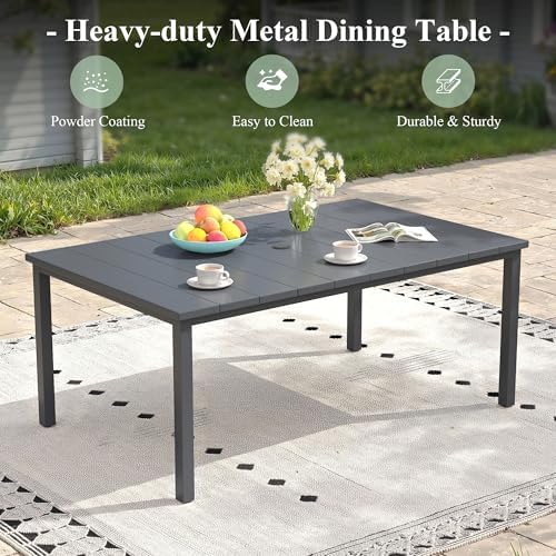 Outdoor Dining Table for 6, 63" Rectangle Outdoor Table with Adjustable Umbrella Hole, All-Weather Metal Patio Dining Table for Lawn Garden Backyard Deck, Dark Grey - Image 6