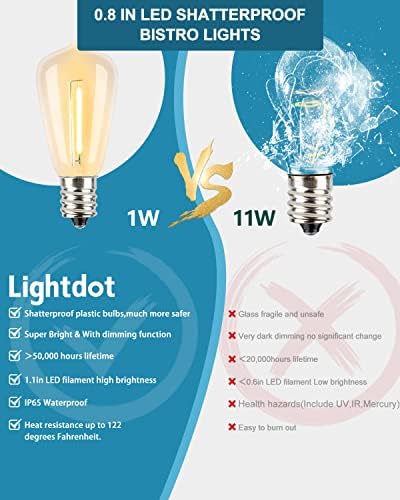 Lightdot 500FT Outdoor String Lights, LED Bistro String Lights with Shatterproof ST38 Vintage Bulbs, 2200K Dimmable, Waterproof Hanging Lights for Porch, Deck, Garden, Backyard, Balcony - ETL Listed - Image 4