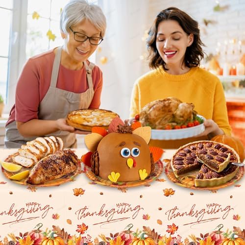 20 Pcs Happy Thanksgiving Party Disposable Paper Plates Fall Themed 9 Inch Round Dinner Plates for Autumn Party Decorations (Turkey Pumpkin) - Image 2