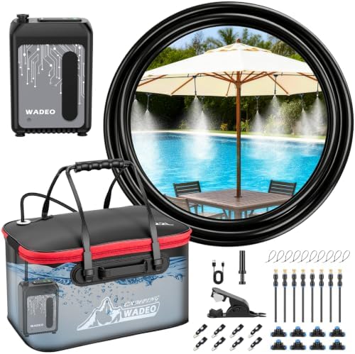 Portable Misting Systems for Patio, Outdoor Water Cooling Misting Kit with 6000mAh Water Pump IPX8, DIY Misters for Outside Garden, Greenhouse, Fan, Umbrella, Canopy, Pasture, Camping(22L Bucket) by WADEOmakeyourlifebetter