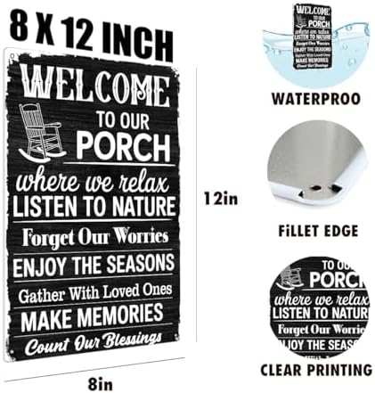 BEASTZHENG Porch Rules Metal Tin Sign Outdoor Iron Plaque Signs Wall Art Porch Rule Wall Decor Relax Take Naps Quotes Rustic Vintage Tin Iron Hanging Gift for Farmhouse Patio Garden Door Decoration - Image 3