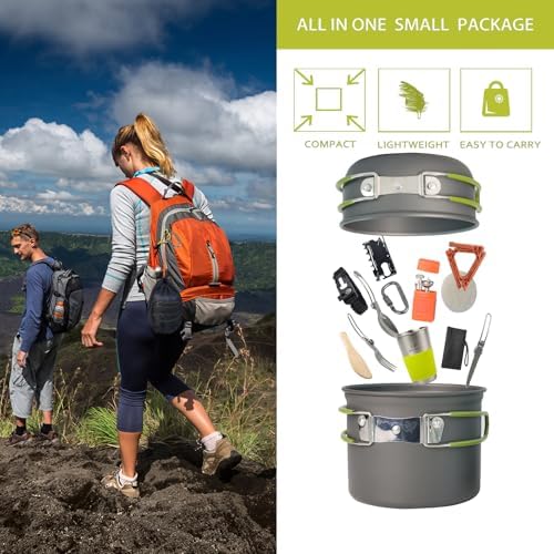 Camping Cookware Mess Kit, 16 pcs Backpacking Cooking Set, Lightweight Camping Pots and Stove Set for 1-2 Person, Outdoor Cooking Gear Ideal for Camping, Hiking, Backpacking and Picnic - Image 6