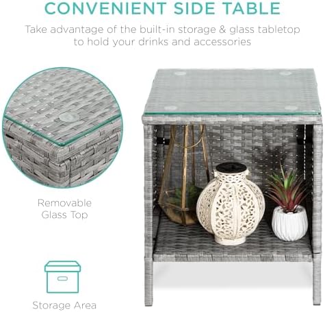 Best Choice Products 3-Piece Outdoor Wicker Conversation Bistro Set, Space Saving Patio Furniture for Garden w/Side Table - Gray/Gray - Image 3