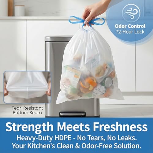 Medium 6 Gallon Trash Bags Drawstring,1.1 Mil,Unscented,240 Count - Image 5