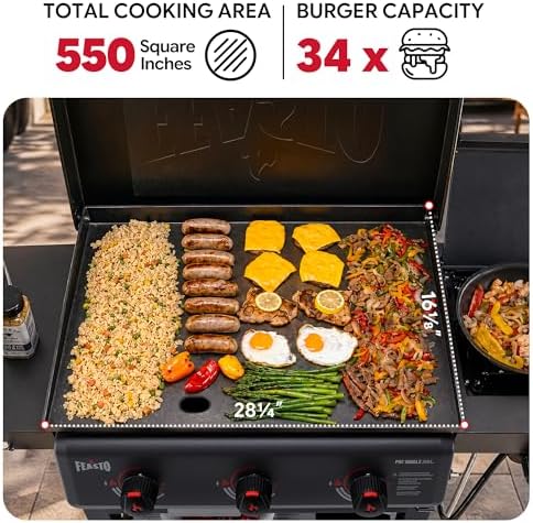Feasto 28-Inch 3 Burner Propane Flat Top Grill with Hood and Side Burner - Image 4