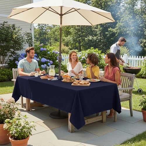 LUSHVIDA Rectangle Outdoor Tablecloth with Umbrella Hole 60x84 Inch Navy - Image 3