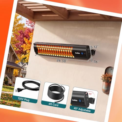 Danluke 1500W Electric Patio Heater, Wall Mounted Outdoor Heater with Remote & Touch Control, Carbon Fiber Heating for Patio, Garage, Deck, Gazebo, Backyard, Black - Image 6