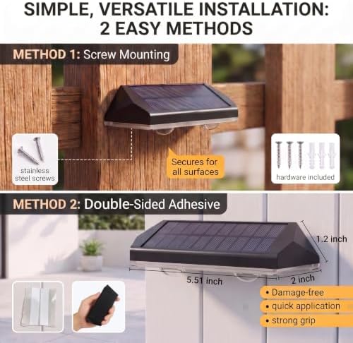 AUDLES Solar Fence Lights Outdoor, 3 Modes Warm/Neutral/Cool White Fence Lights Solar Powered for Outside, IP65 Waterproof, 60 Lumens Solar Light for Step, Pathway, Garden, Deck, Stairs - 8 Pack - Image 4