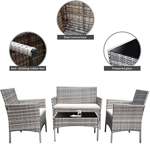 Homall 4 Pieces Outdoor Patio Furniture Sets Rattan Chair Wicker Set,Outdoor Indoor Use Backyard Porch Garden Poolside Balcony Furniture (Grey and Beige) - Image 3