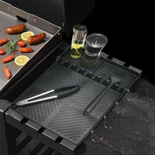 Silicone Griddle Tools Mat for Blackstone Side Shelf, Spatula Mat with Drip Pad, Silicone Utensil Rest/Holder for BBQ Tools (Black 1 Pack) - Image 3