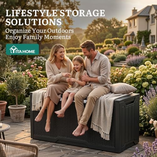 YITAHOME 80 Gallon Outdoor Storage Box w/Silver Decorative Trim,Waterproof - Image 6