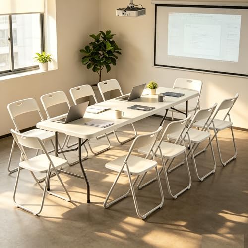 8 FT Plastic White Folding Table Chairs Set for Banquet, 11-Piece - Image 2