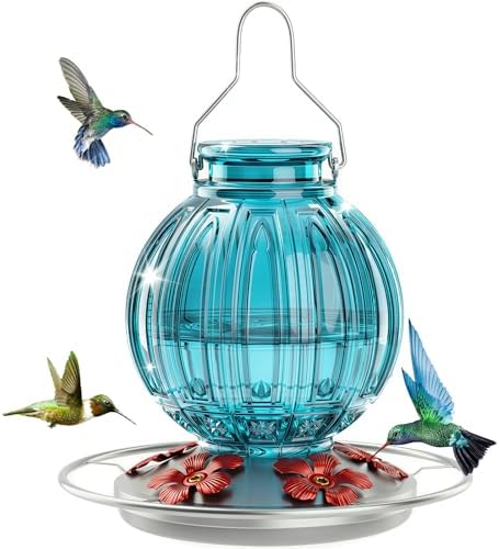 Glass Hummingbird Feeder for Outdoors Hanging, 26 fl oz Bird Nectar Feeder by GreteGotye
