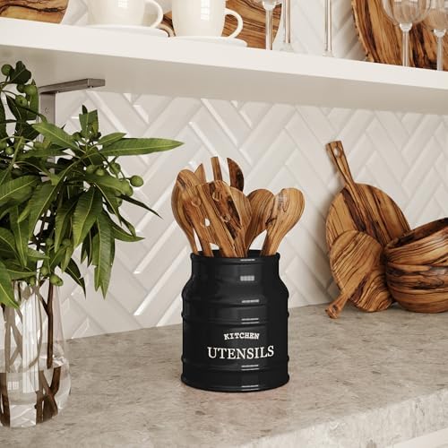 Barnyard Designs Ceramic Kitchen Utensil Holder Countertop 6.75″ (Black) - Image 7