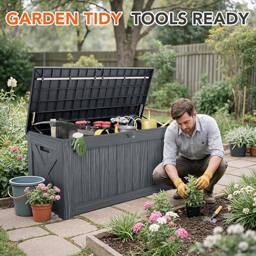 130 Gallon Deck Box Outdoor Indoor Waterproof Storage Box, Gray - Image 5