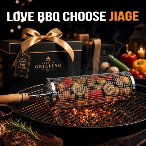 Rolling Grill Basket for BBQ, Removable Wooden Handle, Gifts for Men Dad - Image 5