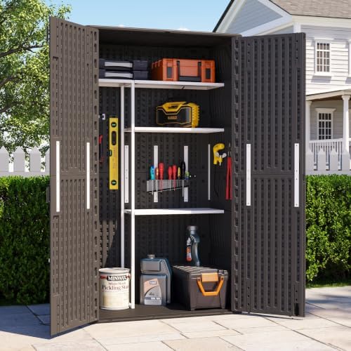 61 Cu.Ft Resin Storage Shed with Metal Shelving Kit & Floor, Black by IWDOO