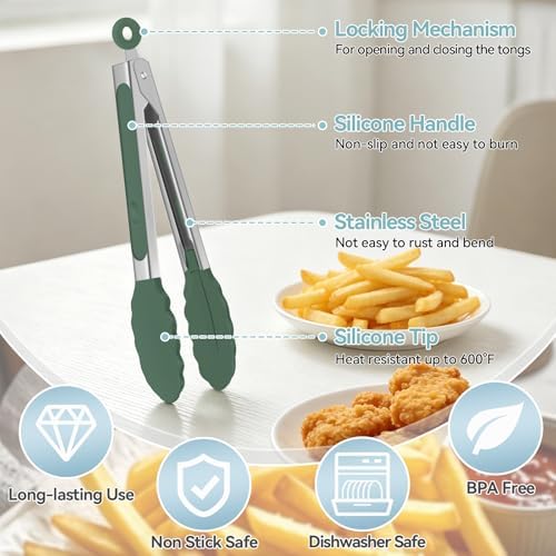 Small Cooking Tongs 7 inch Mini Serving Tongs with Silicone Tips - Image 4