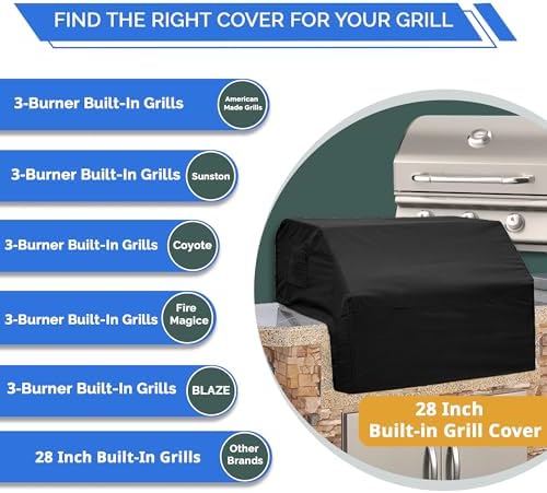 Covers & All Built-in Grill Cover for Outdoor Grill – Heavy Duty 12 oz Waterproof Built-in BBQ Grill Cover, PVC-Coated Polyester with Elastic Hem for Snug Fit (28 x 24 x 26 inches, Black) - Image 3