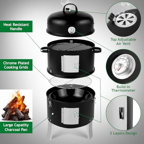 Outvita Vertical 18.5 Inch Steel Charcoal Smoker, 3-in-1 Portable Grill - Image 4