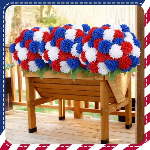 XunYee 12 Pcs Red White Blue Artificial Flowers for Outdoor,Faux Mums - Image 4