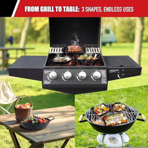Qetumst Small Non-Stick 3 Piece Grill Basket Set – BBQ Grilling Basket for Vegetables, Seafood & Meat – Heavy Duty Perforated Grill Pan for Charcoal, Gas and Outdoor Grills, Easy to Clean Grilling Accessories - Image 6