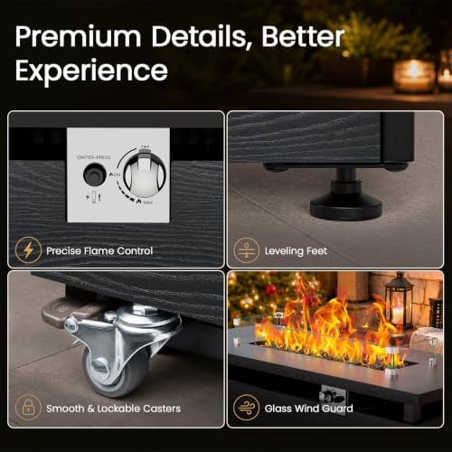 Ciays 51" 4-in-1 Propane Fire Pit Table, 60000 BTU with Glass Wind Guard - Image 6