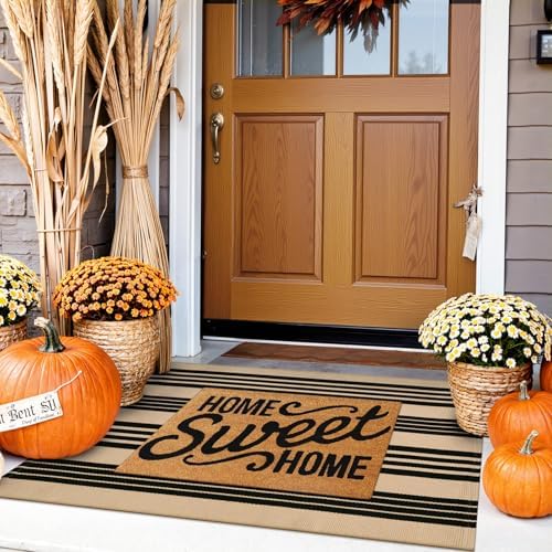 Striped Outdoor Fall Front Door Mat 2.3'x3.6', Cotton Washable Rug - Image 3