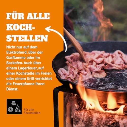 Petromax Cast Iron Fire Skillet for Kitchen or Camping, Pre-Seasoned Cookware for Campfire or Home Oven and Stove, Conducts Heat Evenly, Long Handle, 10" - Image 5
