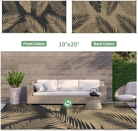 GENIMO Outdoor Rug, Waterproof Plastic Rugs 10'x20' for Camping Black Brown - Image 2