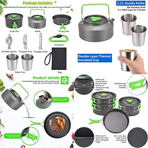 XhuangTech 10PCS Camping Cookware Mess Kit,Camping Pot and Pan Set with Kettle,Lightweight Portable Camping Cooking Set for Hiking,Backpacking,Outdoor and Picnic - Image 5