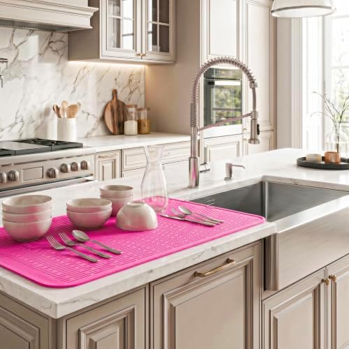 MicoYang Silicone Dish Drying Mat for Multiple Usage,Easy clean,Eco-friendly,Heat-resistant Silicone Mat for Kitchen Counter or Sink,Refrigerator or Drawer Liner Rose 4XL 32 inches x 18 inches - Image 5