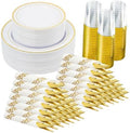 Fijinhom 350Pcs Gold Disposable Plates, Plastic Dinnerware Set for 50Guests by Fijinhom
