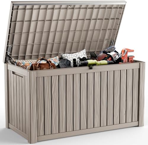 PatioZen 200 Gallon Outdoor Deck Box,Waterproof Resin Outdoor Storage Boxes, Outside Storage Lockable Container for Garden Tools,Indooor Cushions,Accessories (Grey) by OutdoorLivingPerfected