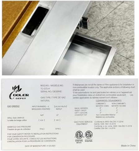 Commercial Griddle 72" Countertop Natural Gas - 180000 BTU ETL TC-G72-H - Image 5