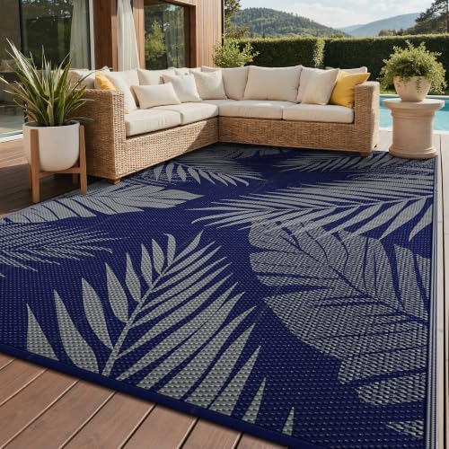GENIMO Outdoor Rug, Waterproof Plastic Rugs for Patio, 9'x12' Blue Grey by GENIMO