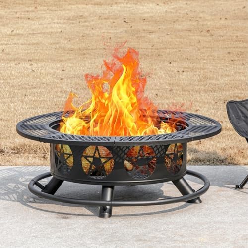 Outvue 36 Inch Outdoor Fire Pits with 2 Grills, Lid & Poker - Image 2