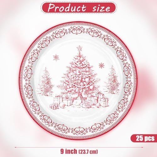 WRAPAHOLIC 25Pcs Christmas Paper Plates - 9 Inch Sketch Christmas Tree Disposable Plates Decorative Dinner Plates for Holiday Party Tableware Supplies Table Decor - Image 2