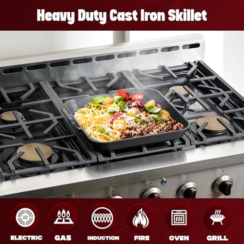 Onlyfire Pre-Seasoned Cast Iron Skillet, 12 Inch Square Steak Pan - Image 4