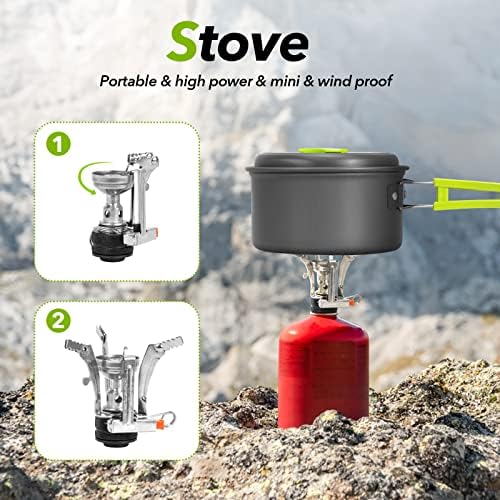 15pcs Camping Cookware Mess Kit,Non-Stick Lightweight Pots Set Portable Outdoor Cookware for Camping Backpacking Hiking Outdoor Cooking and Picnic - Image 3