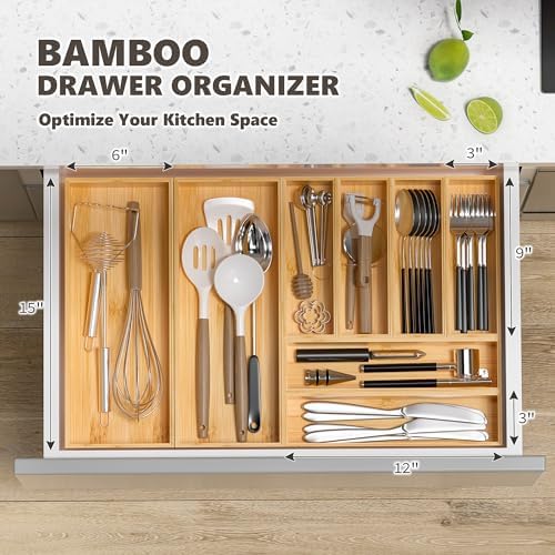 Bamboo Kitchen Drawer Organizer, Deep 2-Pack, 6" x 3" x 2.5" - Image 3