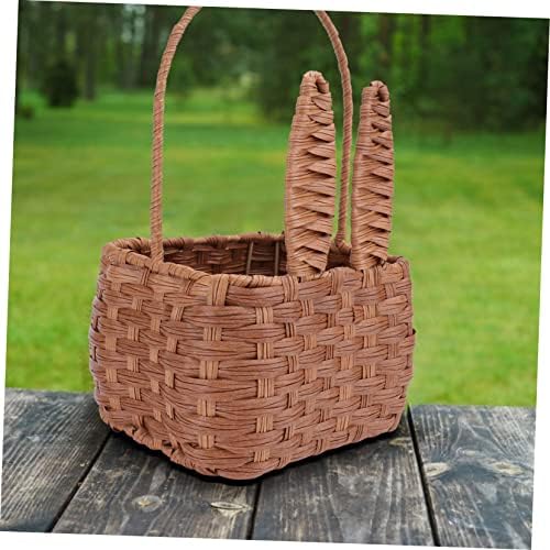 Brown Imitated Rattan Woven Picnic Basket, PVC Iron Frame Handheld Storage - Image 2