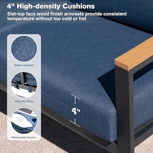 4 Pieces Metal Patio Furniture Set for Outdoor Balcony, Blue - Image 4