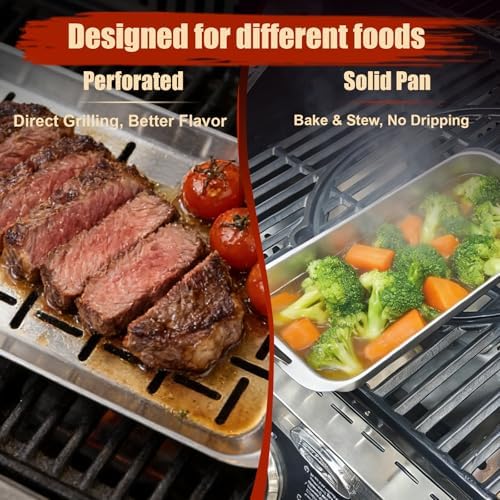 BBQ Vegetable Grill Basket Set, 4 Piece Stainless Steel Grill Pan Set with Universal Handle & lid, Dishwasher Safe, for Outdoor Cooking, Camping, Picnic, For Grilling Fish Veggies & Meats - Image 4