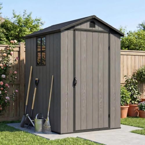 Devoko 4×4 FT Resin Outdoor Storage Sheds with Floor, Dark Gray by DEVOKO